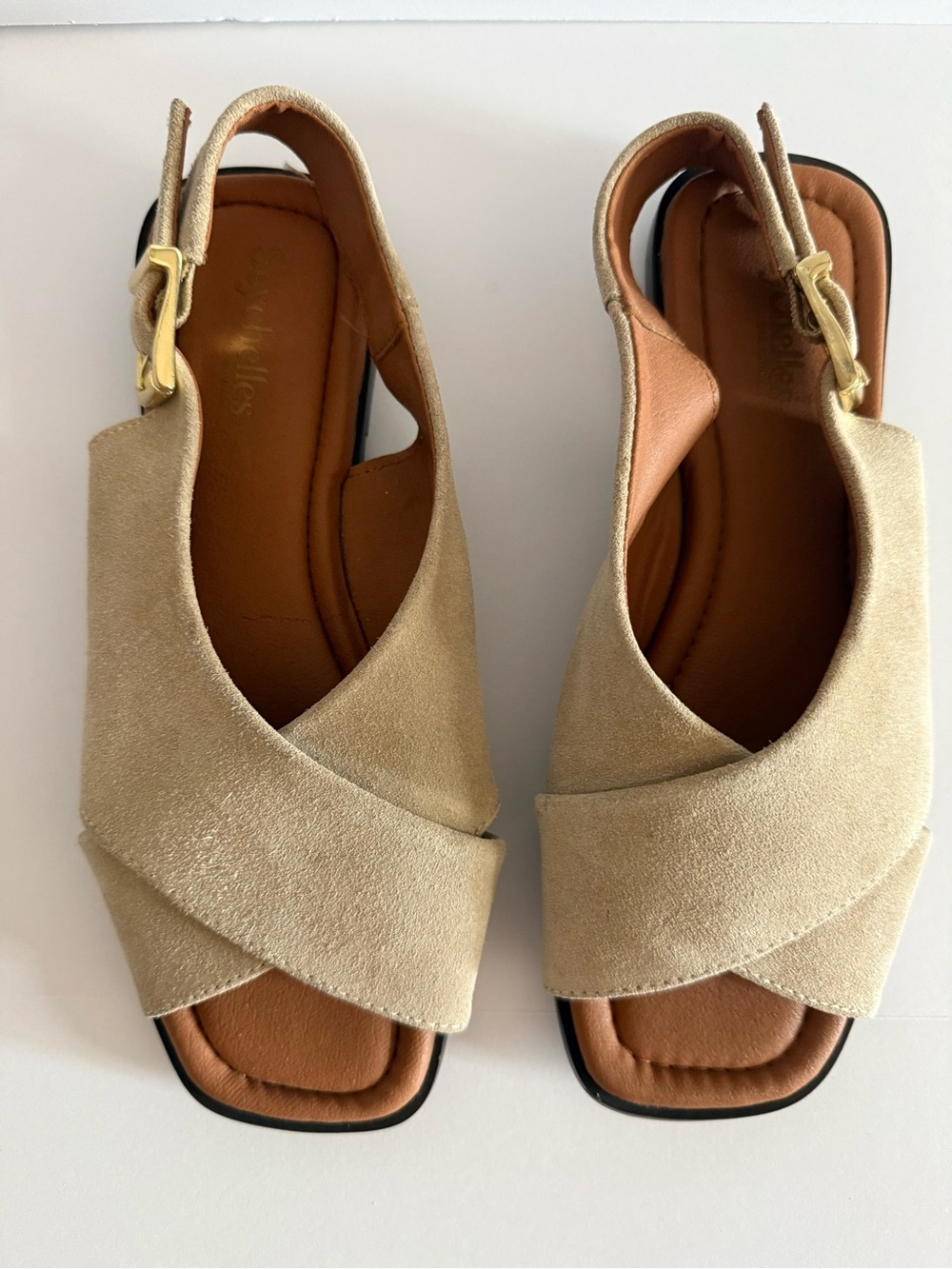 Seychelles Women's Beige Slingback Suede Sandals - Comfortable Summer Flats 8.5
